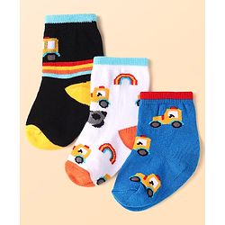 Cute Walk By Babyhug Anti Bacterial Ankle Length Socks Star Design Pack Of 3 - Black & Red main image 0