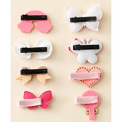 Babyhug Hair Clips with Butterfly Bow Heart Applique Pack of 8 - Multicolor
