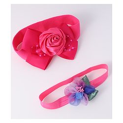 Babyhug Free Size Headbands With Floral Applique Pack Of 2 - Fuchsia