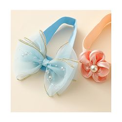 Babyhug Free Size Headbands With Floral & Bow Applique Pack Of 2 - Blue & Peach