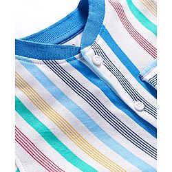 Babyhug Cotton Knit Half Sleeves Mandarin Collar Striped Shirt - White