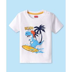 Babyhug Cotton Knit Half Sleeves T-Shirt With Dino Graphics - White