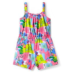Babyhug Cotton Knit Sleeveless Jumpsuit With Floral Print - White