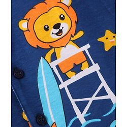 Babyhug Cotton Knit Full Sleeves Night Suit With Lion Print - Navy Blue