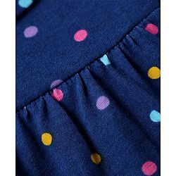Babyhug Cotton Knit Front Open Full Sleeves Peter Pan Collar Night Suit with Polka Dot Print - Navy Blue