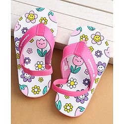 Cute Walk by Babyhug Flip Flops with Floral Print & Back Strap - Pink
