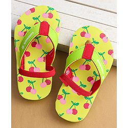 Cute Walk by Babyhug Flip Flops with Cherry Print & Back Strap - Light Green