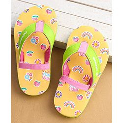 Cute Walk by Babyhug Flip Flops With Floral Print & Backstrap - Yellow