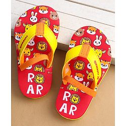 Cute Walk by Babyhug Flip Flops With Animal Print & Backstrap Closure - Red