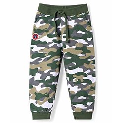 Babyhug Terry Knit Full Length Lounge Pant With Camouflage Print - Olive Green