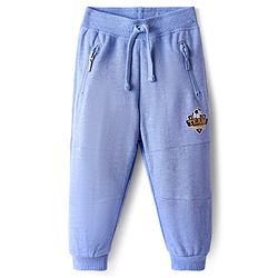 Babyhug Cotton Knit Full Length Lounge Pant with Text Patch Detailing - Light Blue