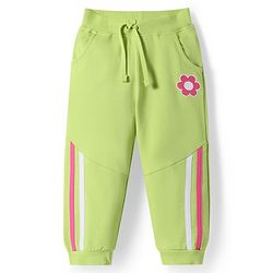 Babyhug Terry Knit Full Length Lounge Pant With Floral Patch - Light Green