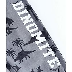 Babyhug Terry Knit Full Length Lounge Pant With Dino & Text Print - Grey