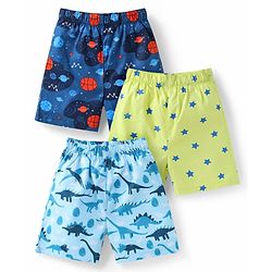 Babyhug Poplin Woven Boxers with Dino & Space Theme Print Pack of 3 - Blue & Light Green