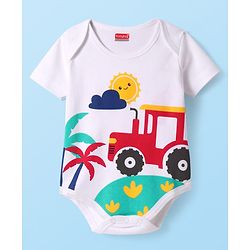 Babyhug 100% Cotton Knit Half Sleeves Onesie with Tropical Theme Print - White
