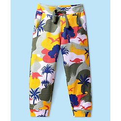 Babyhug Terry Knit Full Length Lounge Pant With Dino Print - Grey