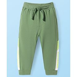 Babyhug Cotton Knit Full Length Cut & Sew Lounge Pant with Text Print - Olive Green