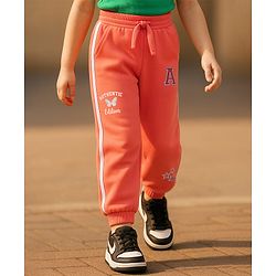 Babyhug Single Jersey Full Length Track Pants with Sport Theme Text Print - Coral