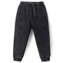 Babyhug Cotton Knit Full Length Solid Color Lounge Pant - Black