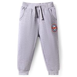Babyhug Cotton Knit Full Length Lounge Pants with Text Patch Detailing - Grey