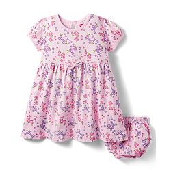 Babyhug Single Jersey Knit Half Sleeves Floral Printed Frock with Bloomer & Bow Applique - Pink
