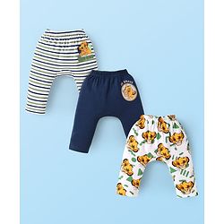 Babyhug Disney Interlock Knit Ankle Length Diaper Legging with Simba Graphics Pack of 3 - Navy & White