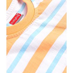 Babyhug Cotton Knit Half Sleeves T-Shirt with Stripes - White