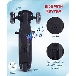 Babyhug 3 Wheel Blue & Black Foldable Kids Scooter With LED Wheels & Music|4 Level Adjustable|Non-Slip Wide Deck| 50 Kg Capacity| Lean to Steer Mechanism| Foot Brake| Easy Fold Design | No Assembly