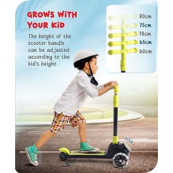 Babyhug 3 Wheel Yellow & Black Foldable Kids Scooter With LED Wheels & Music|4 Level Adjustable|Non-Slip Wide Deck| 50 Kg Capacity| Lean to Steer Mechanism| Foot Brake| Easy Fold Design | No Assembly