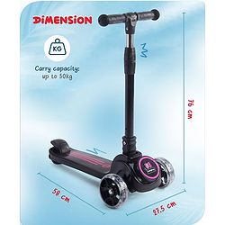 Babyhug 3 Wheel Pink & Black Foldable Kids Scooter With LED Wheels & Music|4 Level Adjustable|Non-Slip Wide Deck| 50 Kg Capacity| Lean to Steer Mechanism| Foot Brake| Easy Fold Design | No Assembly