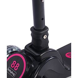 Babyhug 3 Wheel Pink & Black Foldable Kids Scooter With LED Wheels & Music|4 Level Adjustable|Non-Slip Wide Deck| 50 Kg Capacity| Lean to Steer Mechanism| Foot Brake| Easy Fold Design | No Assembly