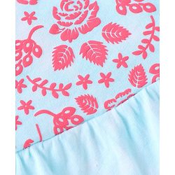 Babyhug Single Jersey Knit Frill Sleeves Floral Embroidered Top & Lounge Pant with Bow Applique - Blue & Pink