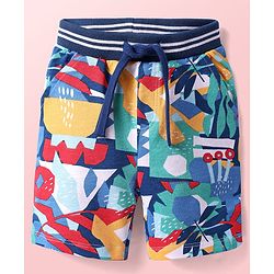 Babyhug Terry Knit Mid Thigh Shorts With Abstract Print - Navy Blue