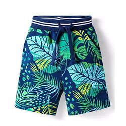 Babyhug Terry Knit Mid Thigh Shorts with Tropical Theme Print - Navy Blue