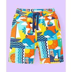 Babyhug Terry Knit Mid Thigh Shorts With Whale Print - Multicolor