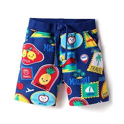 Babyhug Terry Knit Mid Thigh Shorts with Beach Theme Print - Navy Blue