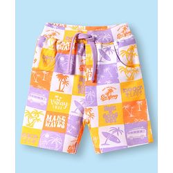 Babyhug Terry Knit Mid Thigh Shorts with Beach Theme Print - White
