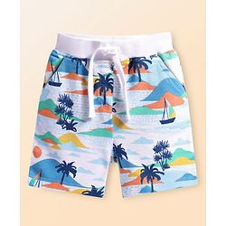Babyhug Terry Knit Mid Thigh Shorts With Beach Print - White