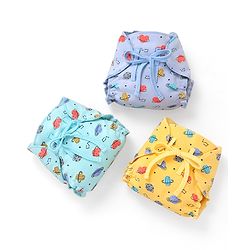 Babyhug Leak-Proof Cloth Langot Pack of 3 Small Solar Print - Multicolour | Triple Layer Protection | Reusable | Designed for Short Term Comfy Wear | Mess Free