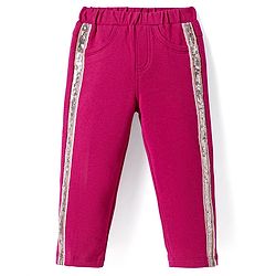 Babyhug Cotton Lycra Knit Full Length Jeggings with Sequin Detailing - Dark Pink