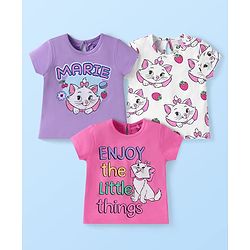 Babyhug Disney Single Jersey Knit Half Sleeve T-Shirt with Aristocats Marie Graphics Pack of 3 - Lilac Pink & White
