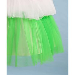 Babyhug Woven Sleeveless Tricolour Party Frock With Floral Applique - White Orange & Green