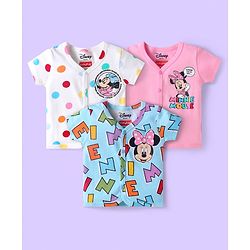 Babyhug Disney Interlock Knit Half Sleeves Jhablas with Minnie Mouse Graphics Pack of 3 - White Pink & Light Blue