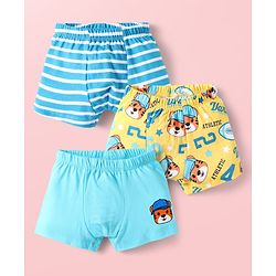Babyhug 100% Cotton Above Knee Length Trunk With Stripes & Animal Print Pack Of 3 - Light Blue & Yellow