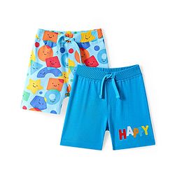 Babyhug Single Jersey Knit Mid Thigh Shorts with Happy Text Print Pack Of 2 - Blue