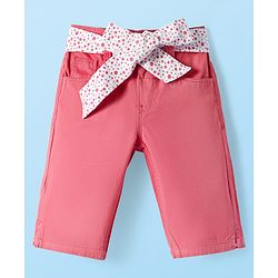 Babyhug Twill Woven Solid Capri with Stretch - Coral