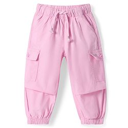 Babyhug Poplin Woven Full Length Solid Color Trousers - Pink