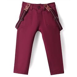 Babyhug Twill Woven Full Length Solid Trouser with Stretch & Suspender - Maroon