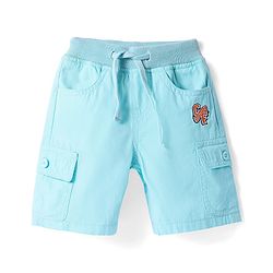 Babyhug Cotton Knit Above Knee Length Bermuda with Stretch & Text Embroidery - Light Blue