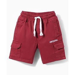 Babyhug Twill Woven Above Knee Length Text Printed Bermuda With Side Pockets & Stretch - Red